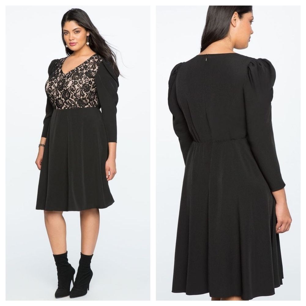 Eloquii Plus | Puff Sleeve Lace Overlay Dress